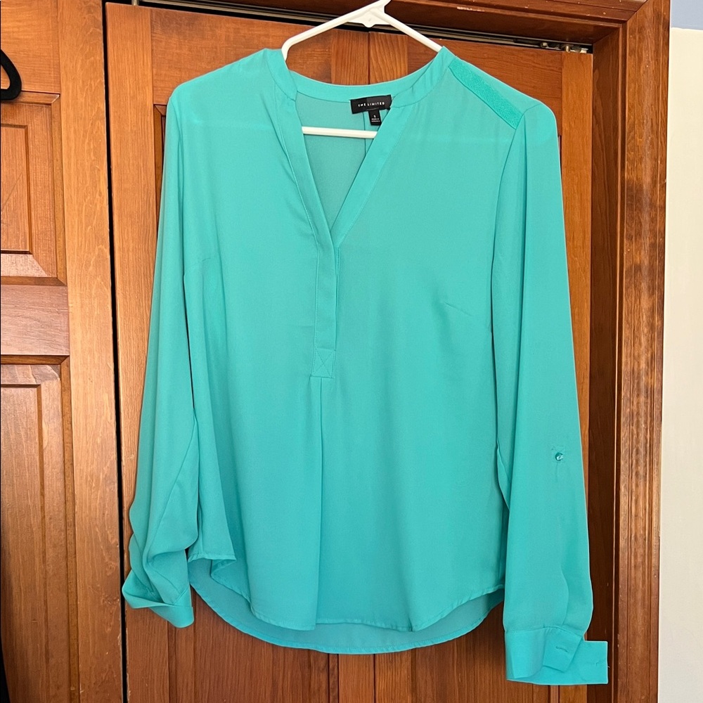 The Limited Teal Split-Neck Long-Sleeve Blouse